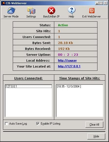 CIS WebServer Screenshot